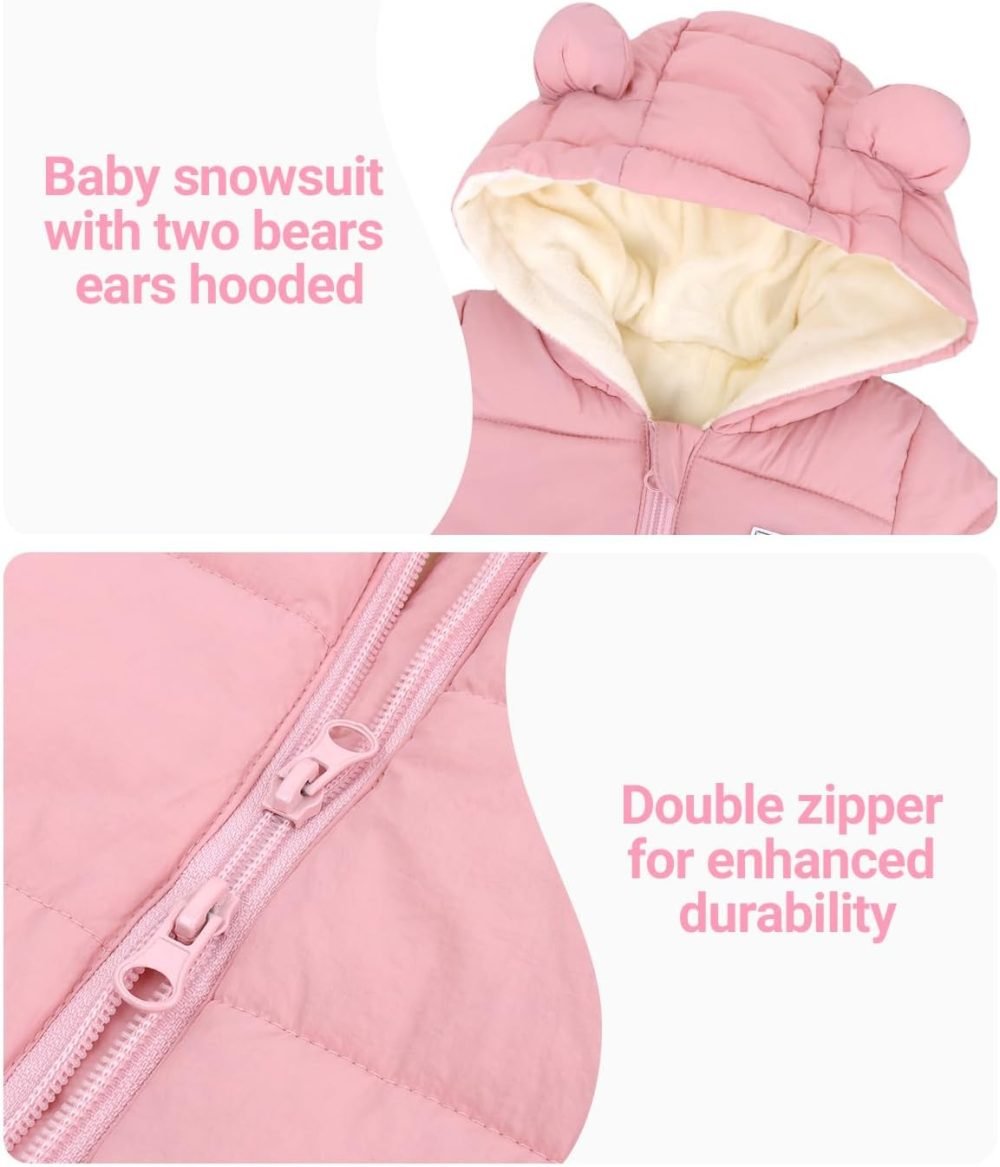 Minizone Baby Snowsuit Winter Hooded Romper, Warm Pramsuit Baby Coat Jumpsuit Zipper Bodysuits Infant Clothes Outfits Boys Girls 6-9 Months - Image 14