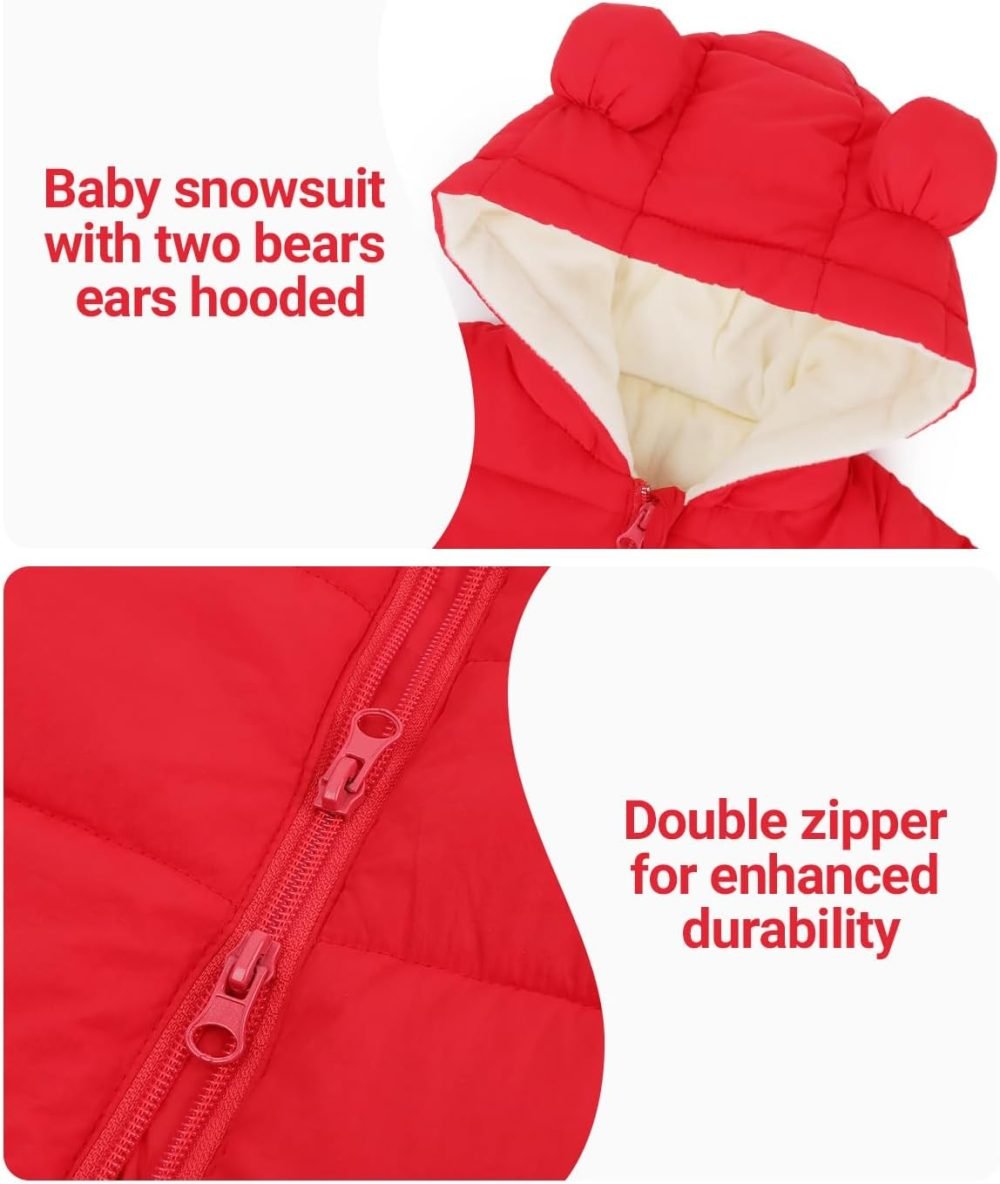 Minizone Baby Snowsuit Winter Hooded Romper, Warm Pramsuit Baby Coat Jumpsuit Zipper Bodysuits Infant Clothes Outfits Boys Girls 6-9 Months - Image 21