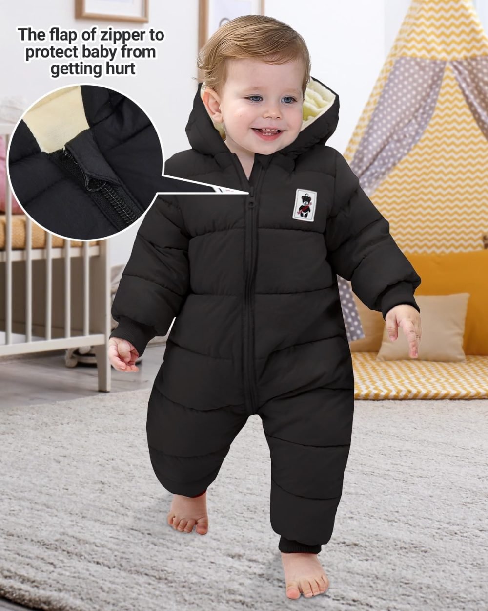 Minizone Baby Snowsuit Winter Hooded Romper, Warm Pramsuit Baby Coat Jumpsuit Zipper Bodysuits Infant Clothes Outfits Boys Girls 6-9 Months - Image 26
