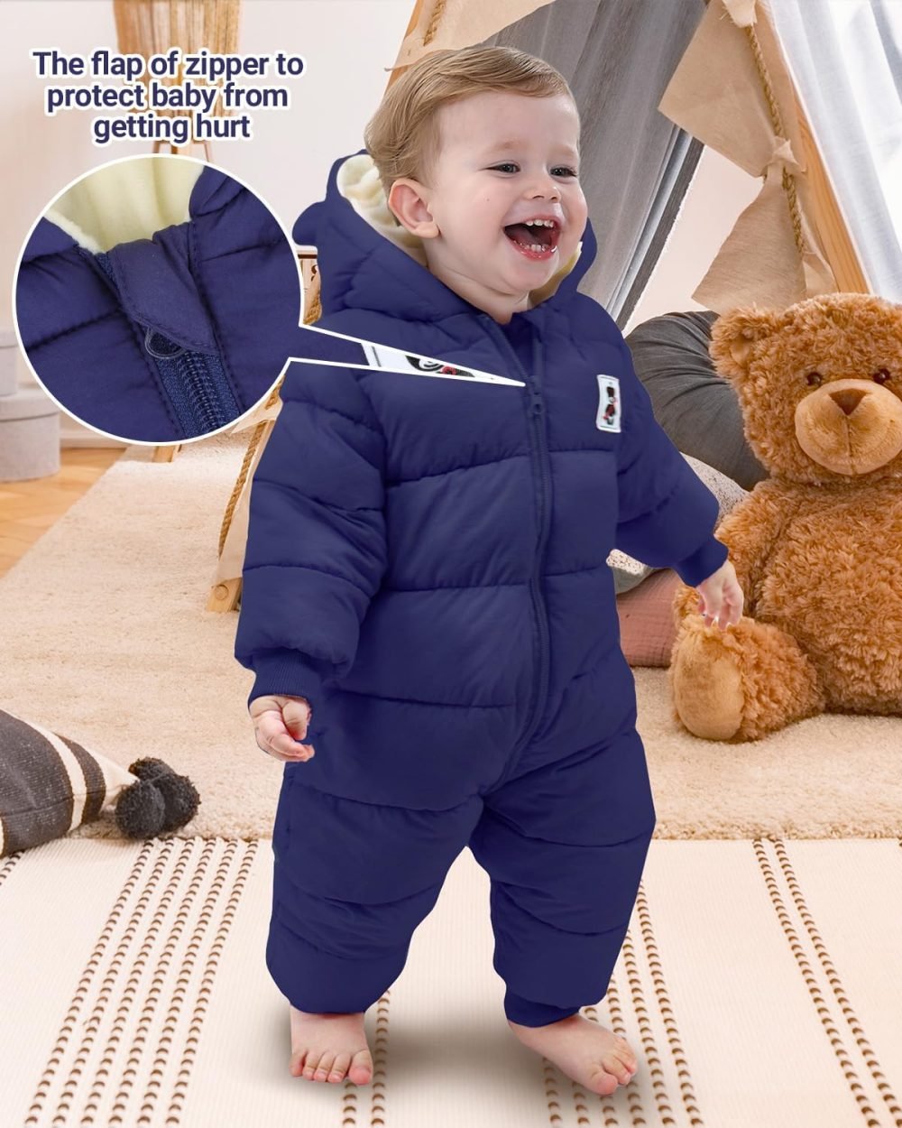 Minizone Baby Snowsuit Winter Hooded Romper, Warm Pramsuit Baby Coat Jumpsuit Zipper Bodysuits Infant Clothes Outfits Boys Girls 6-9 Months - Image 40