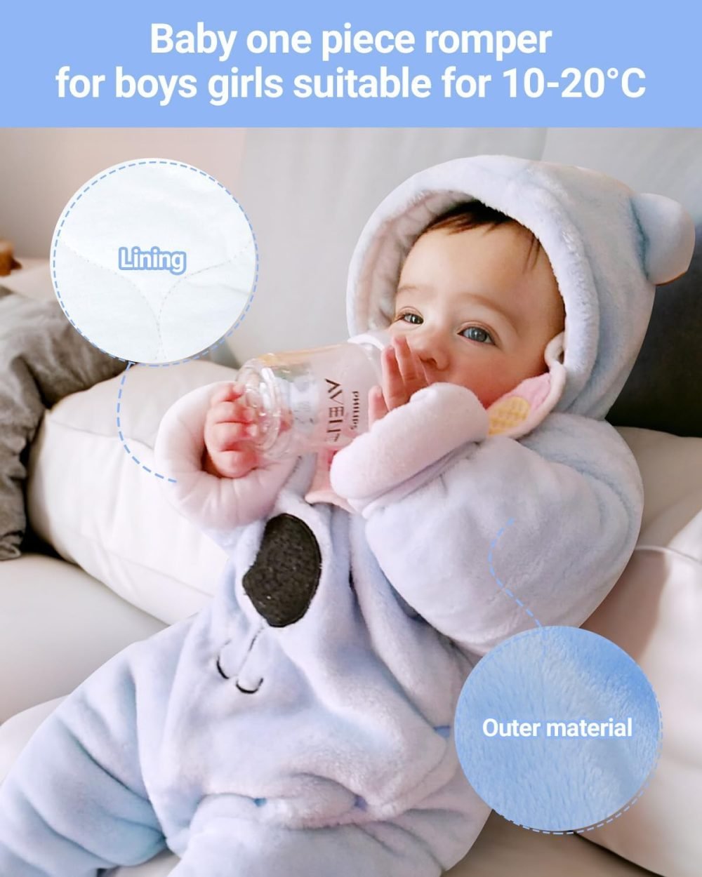 Baby Hooded Rompers Flannel Winter Outfits Boys Girls Snowsuits Feet Covered Jumpsuit, 0-3 Months - Image 2