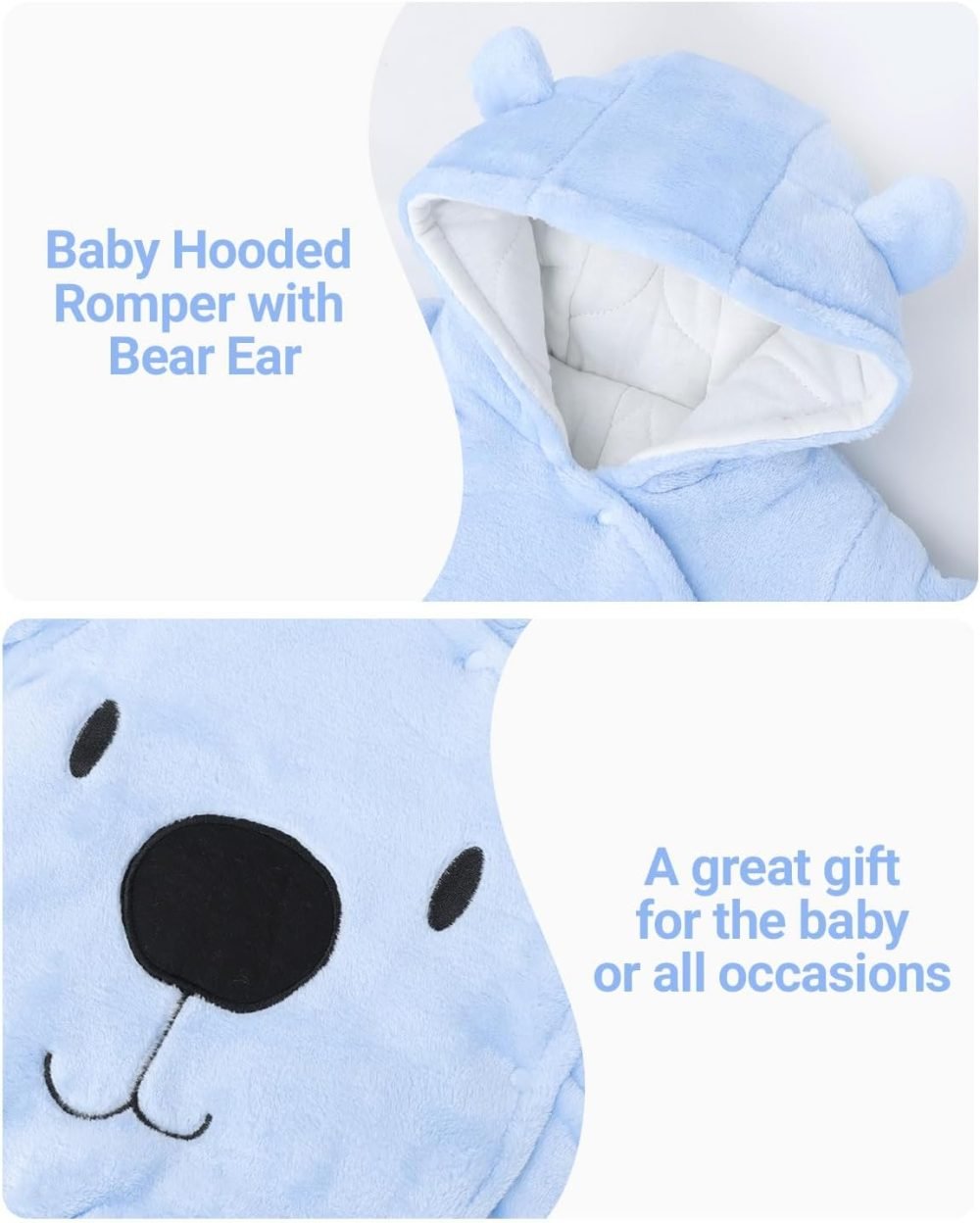 Baby Hooded Rompers Flannel Winter Outfits Boys Girls Snowsuits Feet Covered Jumpsuit, 0-3 Months - Image 3