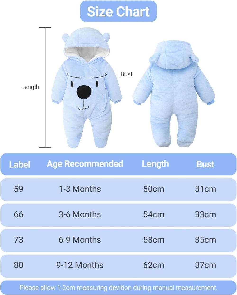 Baby Hooded Rompers Flannel Winter Outfits Boys Girls Snowsuits Feet Covered Jumpsuit, 0-3 Months - Image 7