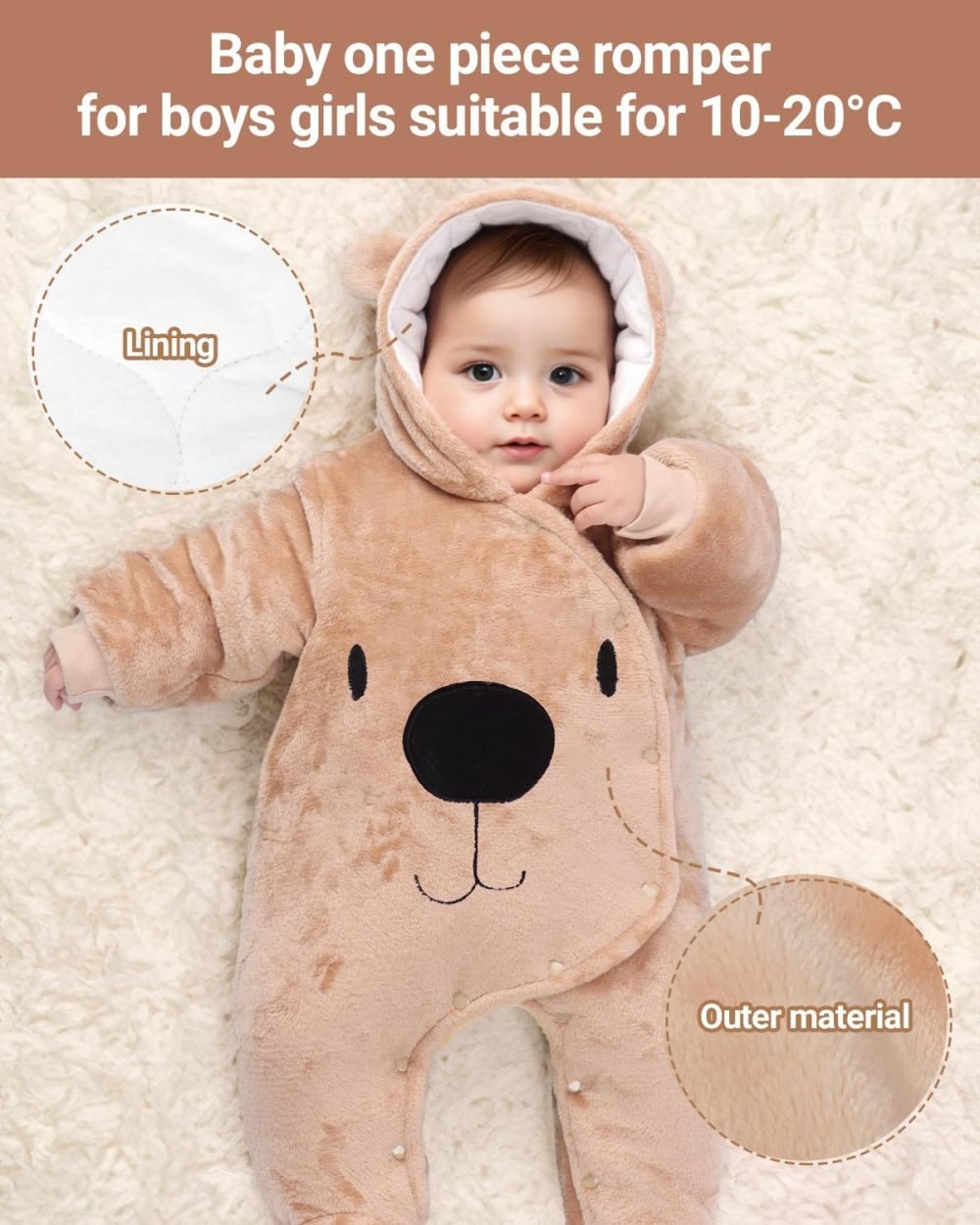 Baby Hooded Rompers Flannel Winter Outfits Boys Girls Snowsuits Feet Covered Jumpsuit, 0-3 Months - Image 13