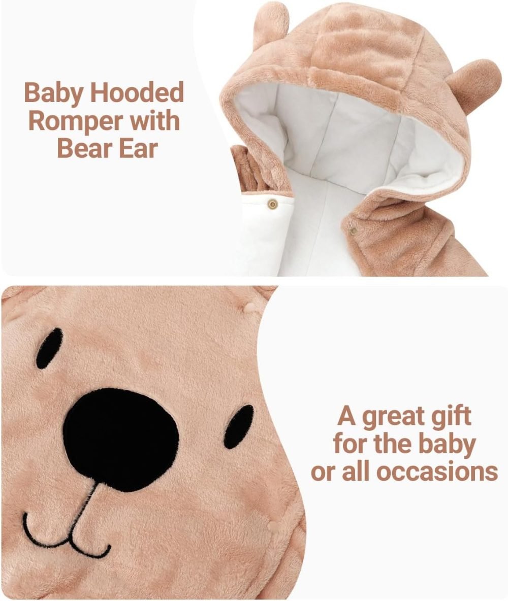 Baby Hooded Rompers Flannel Winter Outfits Boys Girls Snowsuits Feet Covered Jumpsuit, 0-3 Months - Image 14