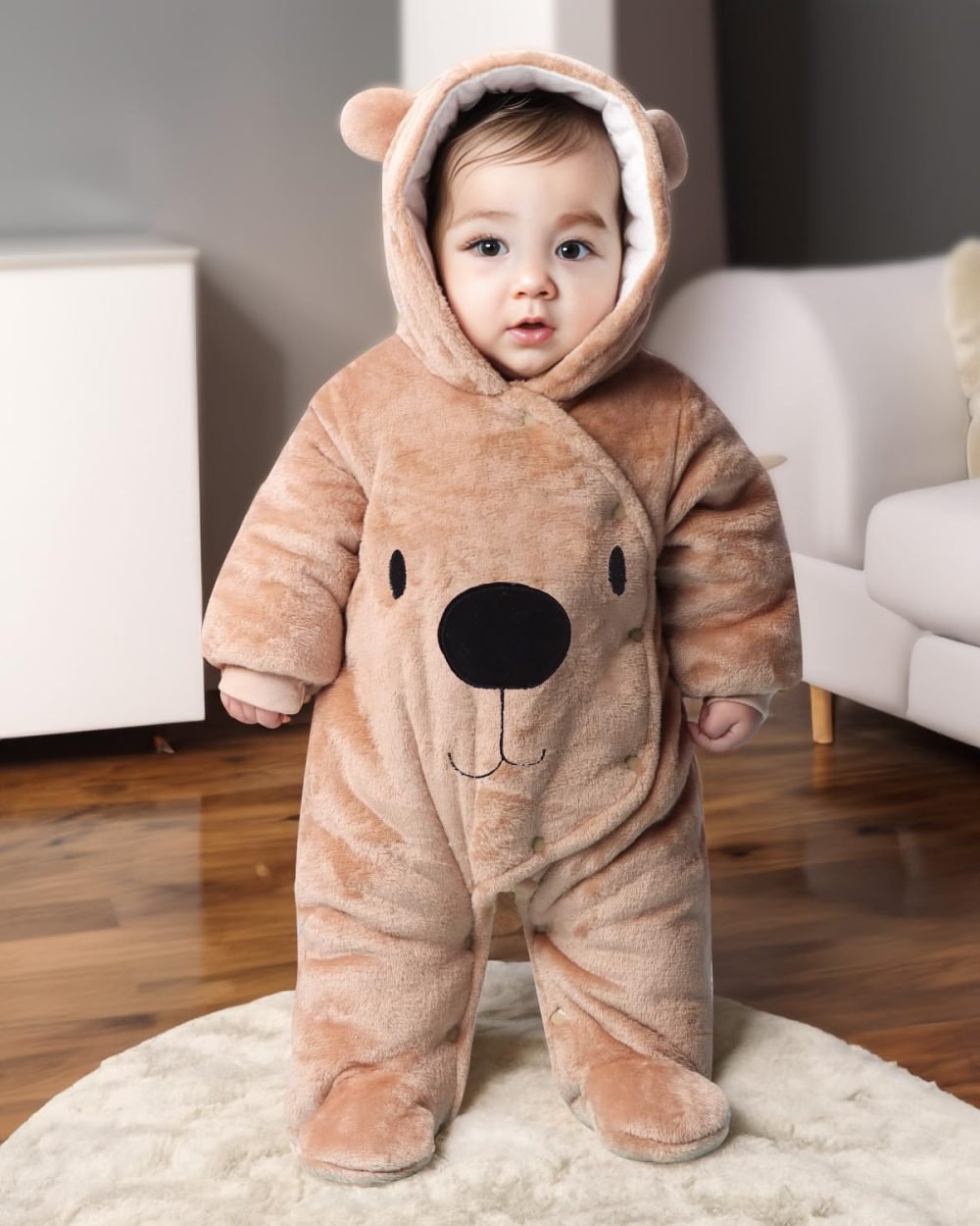 Baby Hooded Rompers Flannel Winter Outfits Boys Girls Snowsuits Feet Covered Jumpsuit, 0-3 Months - Image 16