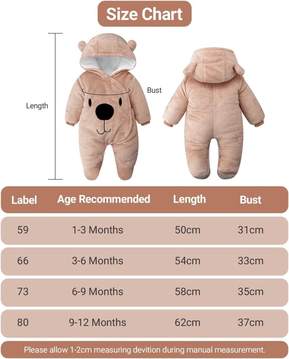 Baby Hooded Rompers Flannel Winter Outfits Boys Girls Snowsuits Feet Covered Jumpsuit, 0-3 Months - Image 18