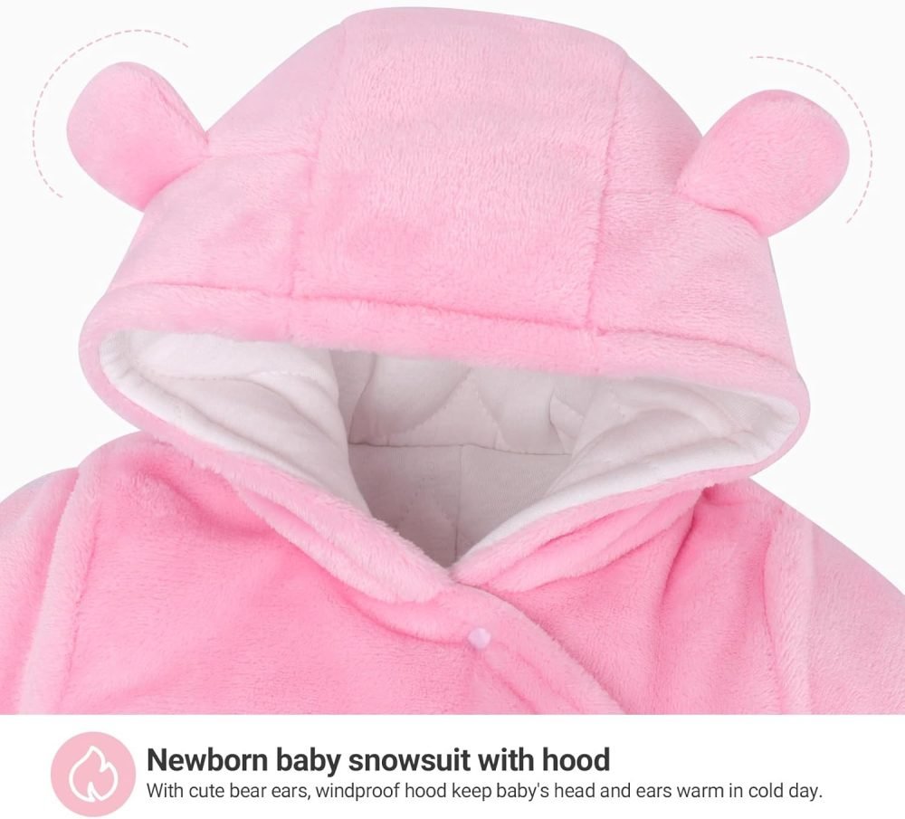 Baby Hooded Rompers Flannel Winter Outfits Boys Girls Snowsuits Feet Covered Jumpsuit, 0-3 Months - Image 20