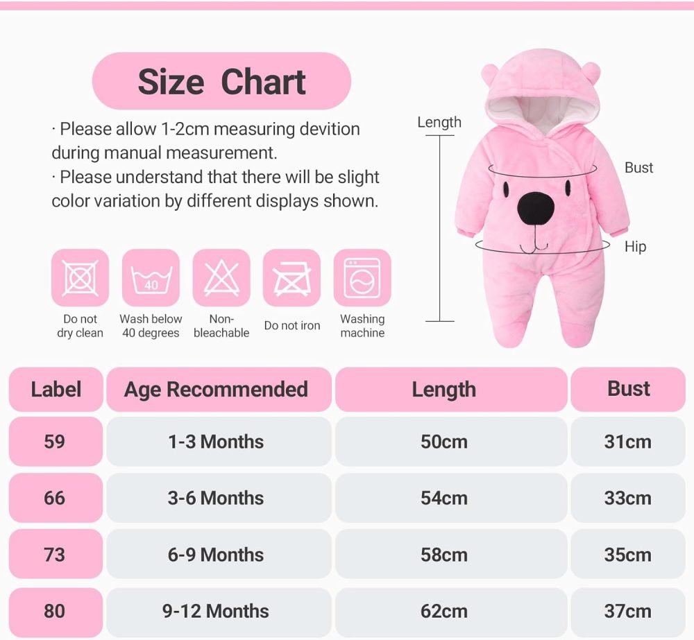 Baby Hooded Rompers Flannel Winter Outfits Boys Girls Snowsuits Feet Covered Jumpsuit, 0-3 Months - Image 25
