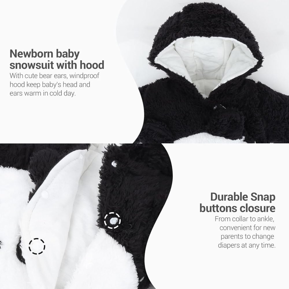 Baby Hooded Rompers Flannel Winter Outfits Boys Girls Snowsuits Feet Covered Jumpsuit, 0-3 Months - Image 34