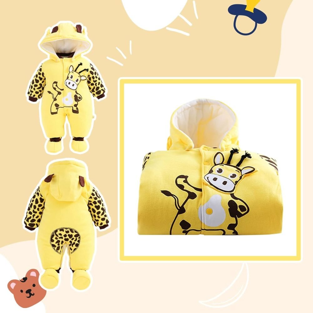 Baby Snowsuit Boys Girls Winter Romper Cotton Jumpsuit Detachable Hooded Footies Outfits Warm Long Sleeve Cartoon Dinosaur Newborn Gift for 3-6 Months Blue - Image 2