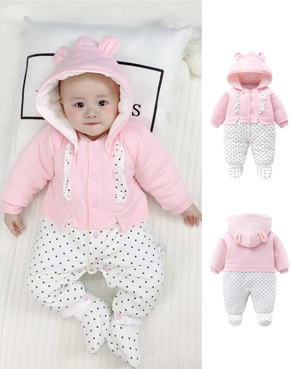 Baby Snowsuit Boys Girls Winter Romper Cotton Jumpsuit Detachable Hooded Footies Outfits Warm Long Sleeve Cartoon Dinosaur Newborn Gift for 3-6 Months Blue - Image 28