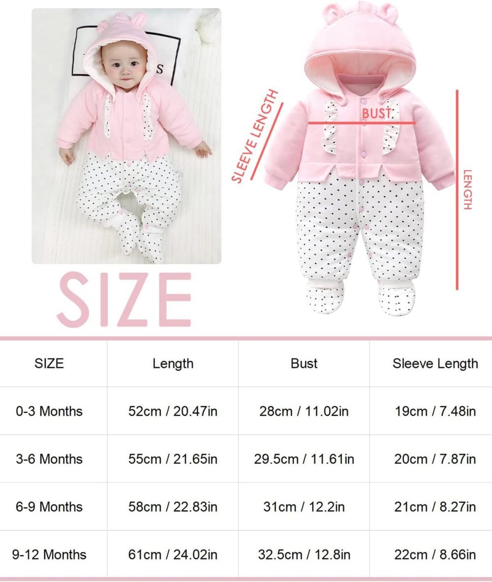 Baby Snowsuit Boys Girls Winter Romper Cotton Jumpsuit Detachable Hooded Footies Outfits Warm Long Sleeve Cartoon Dinosaur Newborn Gift for 3-6 Months Blue - Image 33