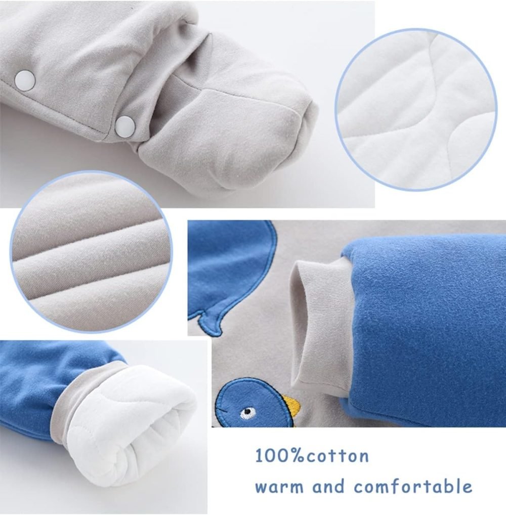 Baby Snowsuit Boys Girls Winter Romper Cotton Jumpsuit Detachable Hooded Footies Outfits Warm Long Sleeve Cartoon Dinosaur Newborn Gift for 3-6 Months Blue - Image 40