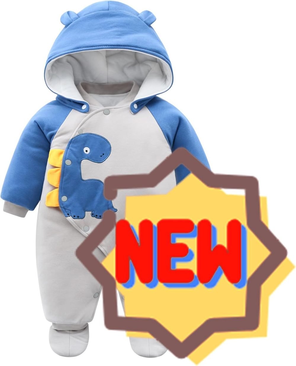 Baby Snowsuit Boys Girls Winter Romper Cotton Jumpsuit Detachable Hooded Footies Outfits Warm Long Sleeve Cartoon Dinosaur Newborn Gift for 3-6 Months Blue - Image 42