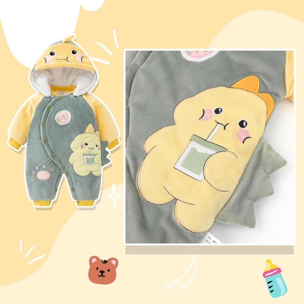 Baby Snowsuit Boys Girls Winter Romper Cotton Jumpsuit Detachable Hooded Footies Outfits Warm Long Sleeve Cartoon Dinosaur Newborn Gift for 3-6 Months Blue - Image 45