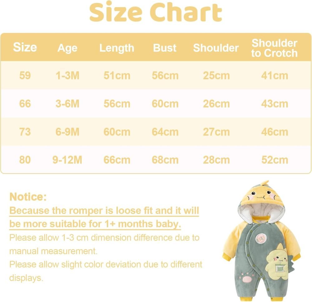 Baby Snowsuit Boys Girls Winter Romper Cotton Jumpsuit Detachable Hooded Footies Outfits Warm Long Sleeve Cartoon Dinosaur Newborn Gift for 3-6 Months Blue - Image 48