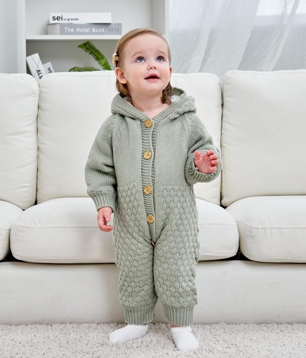 VICROAD Baby Hooded Knitted Rompers Newborn Girls Boys Onesies Warm Sweater Jumpsuit Outfits - Image 34