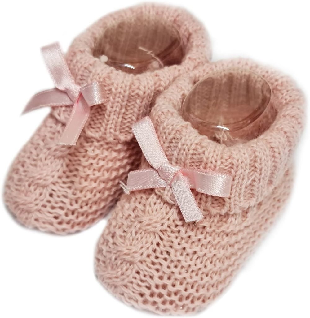 Baby Boys Girls 1 Pair Knitted Booties Soft Newborn Knitted Booties With Bow 116-354 - Image 4