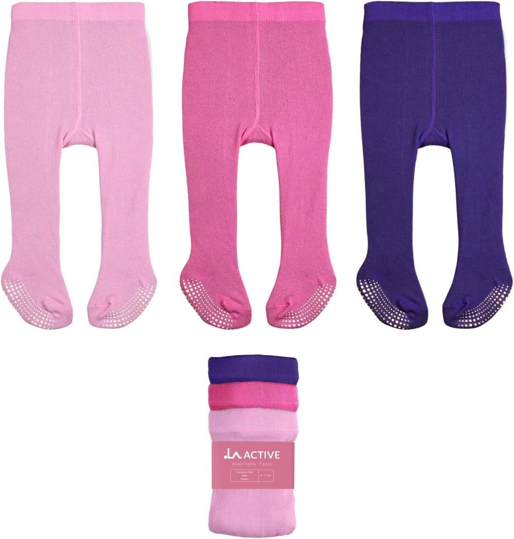 LA Active Baby Tights - Cozy Warm Winter Tights - Baby Toddler Infant Newborn Non Skid/Slip Grip Cotton