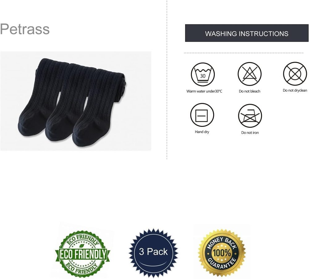Girls Tights Toddler Cable Knit Cotton Footed Seamless Dance Ballet Baby Girls' Leggings 3 Pack, Yellow/Dark Grey/Brown - Image 25