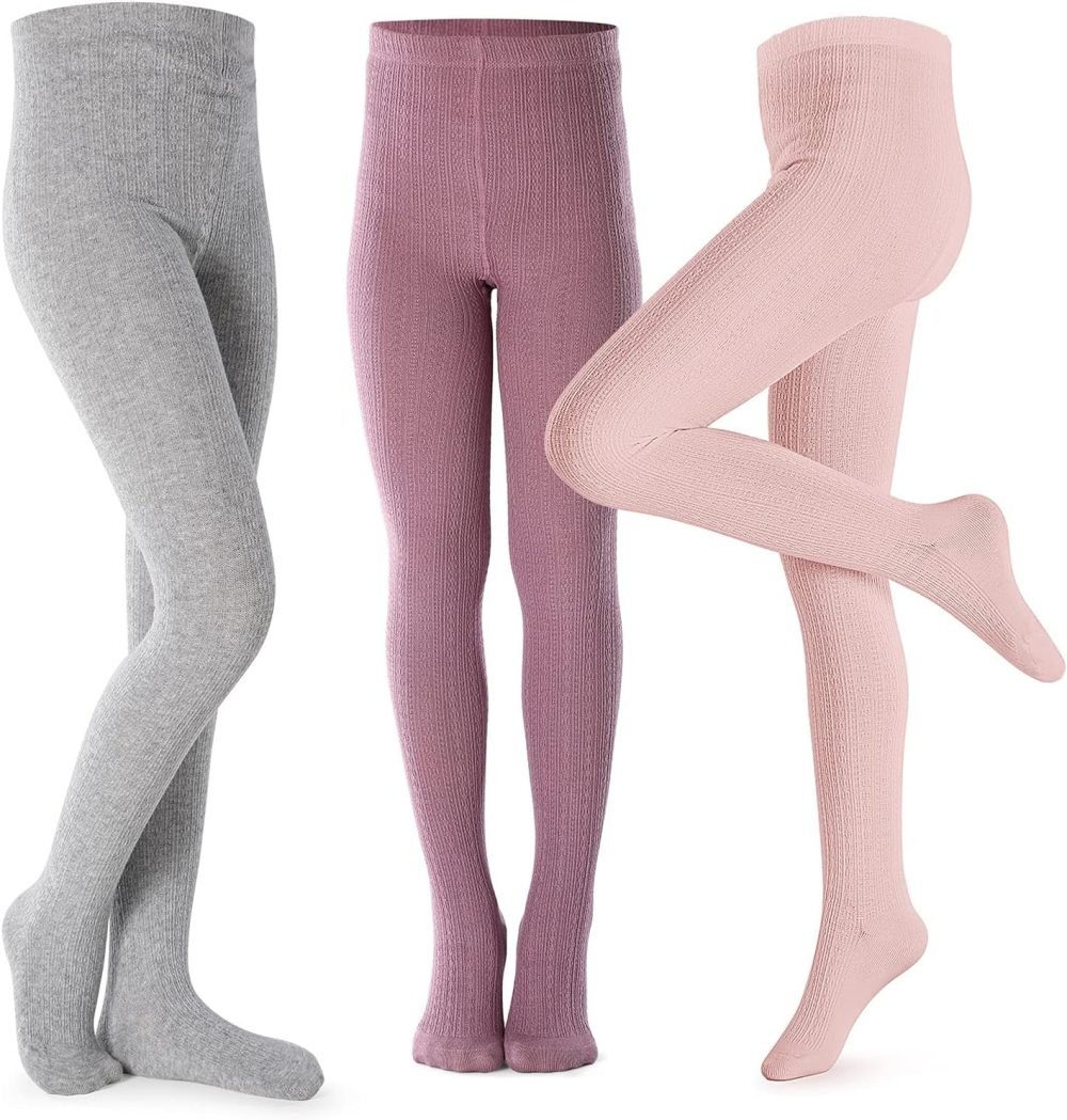 Girls Tights Toddler Cable Knit Cotton Footed Seamless Dance Ballet Baby Girls' Leggings 3 Pack, Yellow/Dark Grey/Brown - Image 40