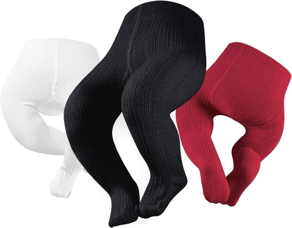 Girls Tights Toddler Cable Knit Cotton Footed Seamless Dance Ballet Baby Girls' Leggings 3 Pack, Yellow/Dark Grey/Brown - Image 46