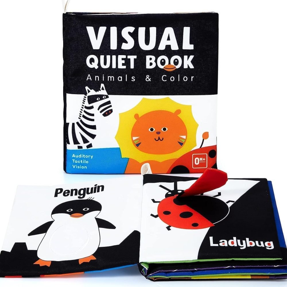 URMYWO Baby Toys 0-6 Months, Black and White Sensory Toys Brain Development, Tummy Time Toys, Soft Baby Book, Baby Essentials for Newborn 0-6-12 Months Montessori Toy Gifts