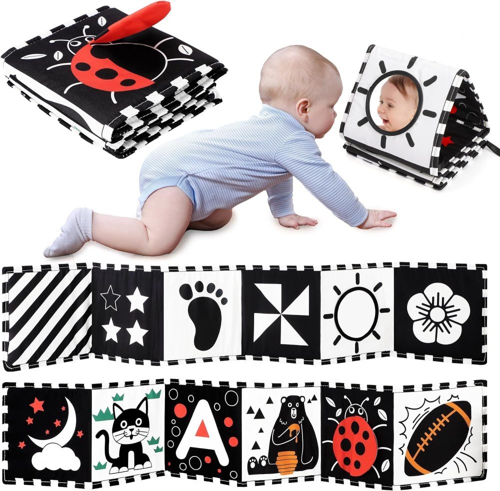 URMYWO Baby Toys 0-6 Months, Black and White Sensory Toys Brain Development, Tummy Time Toys, Soft Baby Book, Baby Essentials for Newborn 0-6-12 Months Montessori Toy Gifts - Image 13