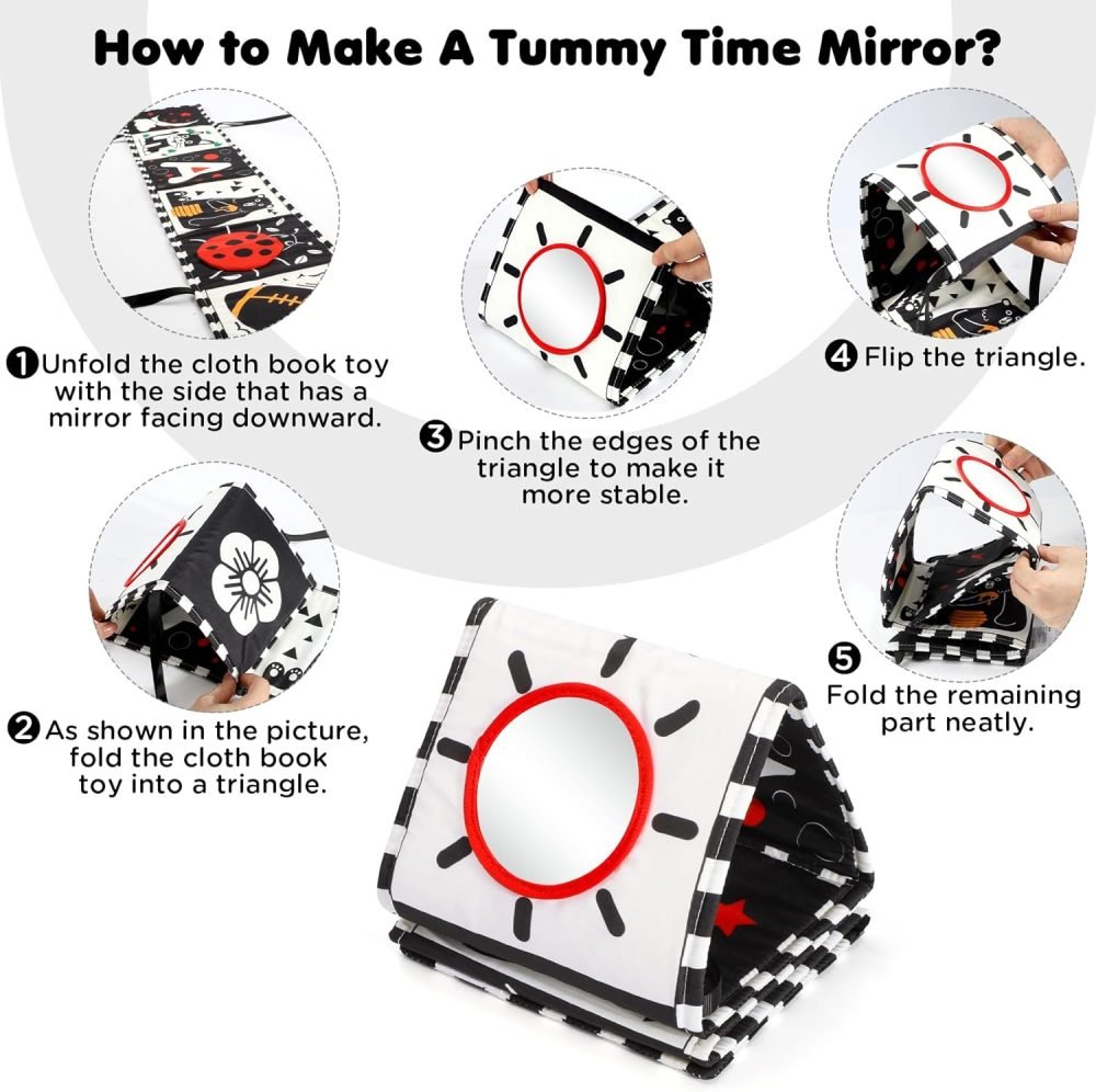URMYWO Baby Toys 0-6 Months, Black and White Sensory Toys Brain Development, Tummy Time Toys, Soft Baby Book, Baby Essentials for Newborn 0-6-12 Months Montessori Toy Gifts - Image 14