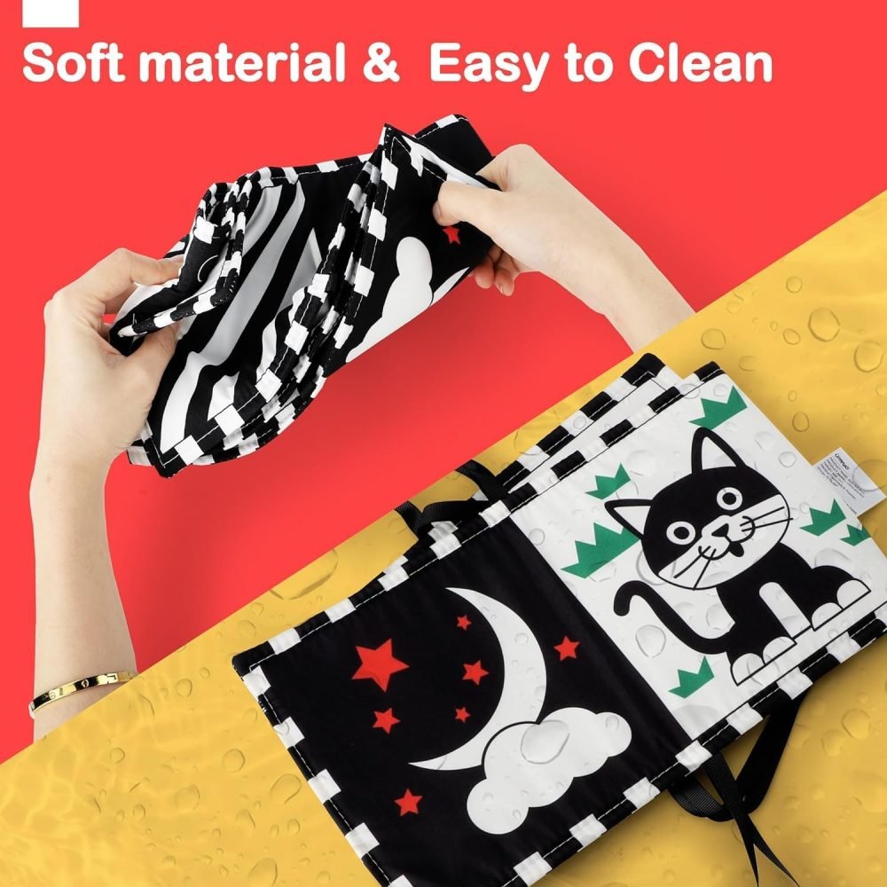 URMYWO Baby Toys 0-6 Months, Black and White Sensory Toys Brain Development, Tummy Time Toys, Soft Baby Book, Baby Essentials for Newborn 0-6-12 Months Montessori Toy Gifts - Image 18