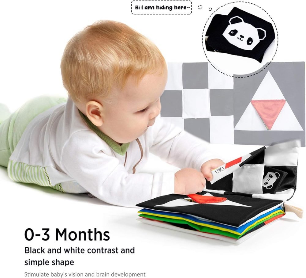 URMYWO Baby Toys 0-6 Months, Black and White Sensory Toys Brain Development, Tummy Time Toys, Soft Baby Book, Baby Essentials for Newborn 0-6-12 Months Montessori Toy Gifts - Image 23