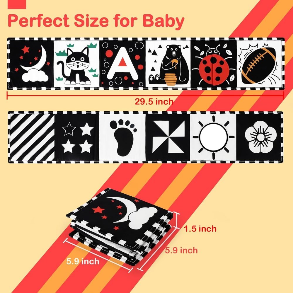URMYWO Baby Toys 0-6 Months, Black and White Sensory Toys Brain Development, Tummy Time Toys, Soft Baby Book, Baby Essentials for Newborn 0-6-12 Months Montessori Toy Gifts - Image 34