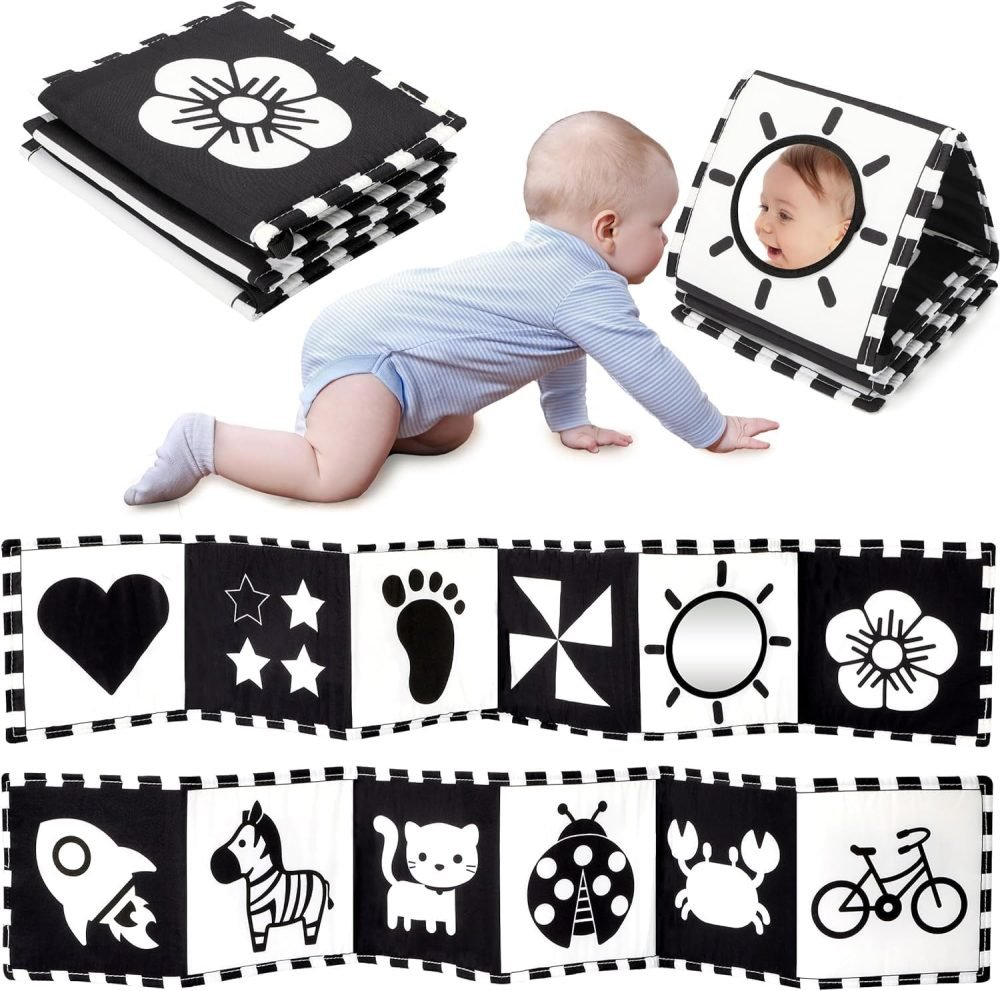 URMYWO Baby Toys 0-6 Months, Black and White Sensory Toys Brain Development, Tummy Time Toys, Soft Baby Book, Baby Essentials for Newborn 0-6-12 Months Montessori Toy Gifts - Image 45