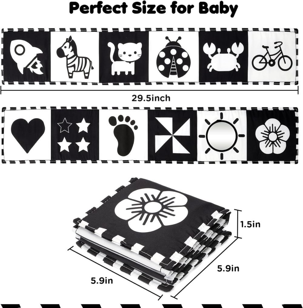 URMYWO Baby Toys 0-6 Months, Black and White Sensory Toys Brain Development, Tummy Time Toys, Soft Baby Book, Baby Essentials for Newborn 0-6-12 Months Montessori Toy Gifts - Image 49