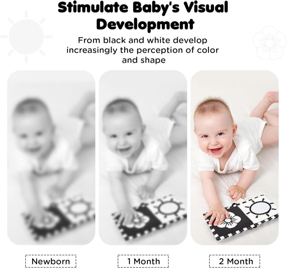 URMYWO Baby Toys 0-6 Months, Black and White Sensory Toys Brain Development, Tummy Time Toys, Soft Baby Book, Baby Essentials for Newborn 0-6-12 Months Montessori Toy Gifts - Image 51