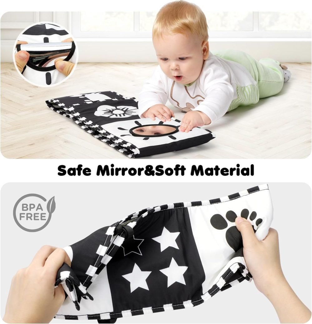 URMYWO Baby Toys 0-6 Months, Black and White Sensory Toys Brain Development, Tummy Time Toys, Soft Baby Book, Baby Essentials for Newborn 0-6-12 Months Montessori Toy Gifts - Image 52