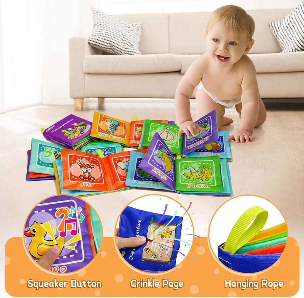 Dr.Rapeti 6 Pack Soft Books, Baby Soft Cloth Book, Sensory Book, Bath Book, Crinkle Soft Book, Washable Nontoxic Educational Learning Toy for Baby Infant Toddler Kids - Image 3