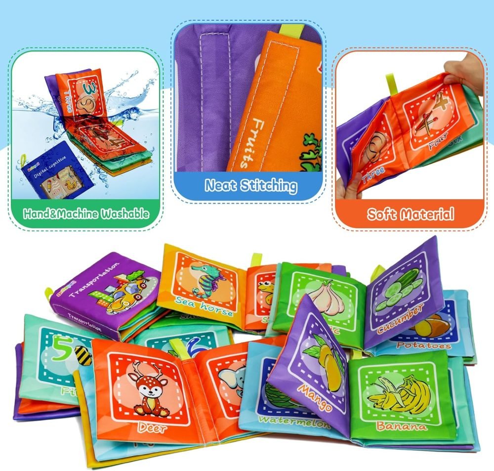 Dr.Rapeti 6 Pack Soft Books, Baby Soft Cloth Book, Sensory Book, Bath Book, Crinkle Soft Book, Washable Nontoxic Educational Learning Toy for Baby Infant Toddler Kids - Image 4