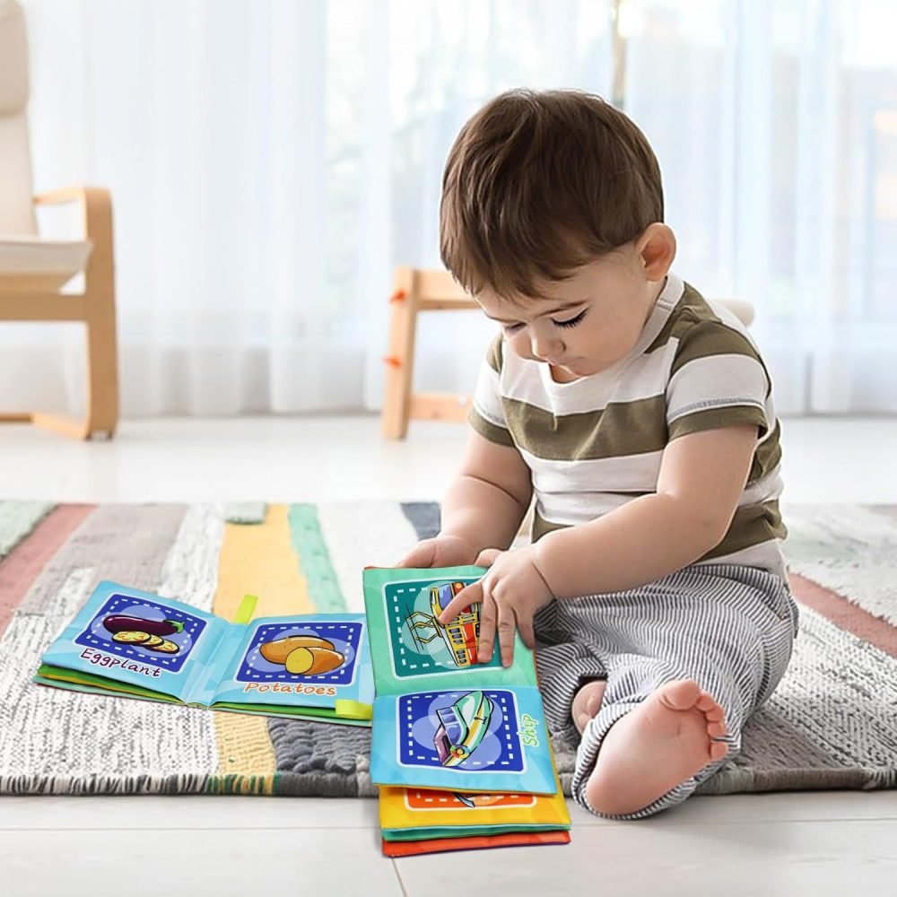 Dr.Rapeti 6 Pack Soft Books, Baby Soft Cloth Book, Sensory Book, Bath Book, Crinkle Soft Book, Washable Nontoxic Educational Learning Toy for Baby Infant Toddler Kids - Image 7