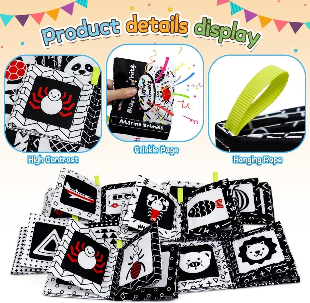 Dr.Rapeti 6 Pack Soft Books, Baby Soft Cloth Book, Sensory Book, Bath Book, Crinkle Soft Book, Washable Nontoxic Educational Learning Toy for Baby Infant Toddler Kids - Image 11