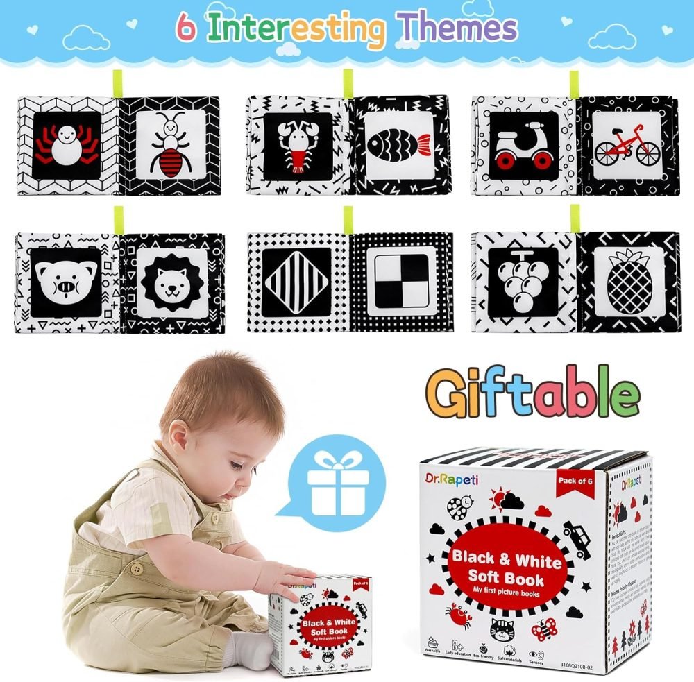 Dr.Rapeti 6 Pack Soft Books, Baby Soft Cloth Book, Sensory Book, Bath Book, Crinkle Soft Book, Washable Nontoxic Educational Learning Toy for Baby Infant Toddler Kids - Image 13