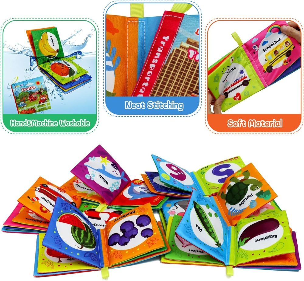 Dr.Rapeti 6 Pack Soft Books, Baby Soft Cloth Book, Sensory Book, Bath Book, Crinkle Soft Book, Washable Nontoxic Educational Learning Toy for Baby Infant Toddler Kids - Image 18