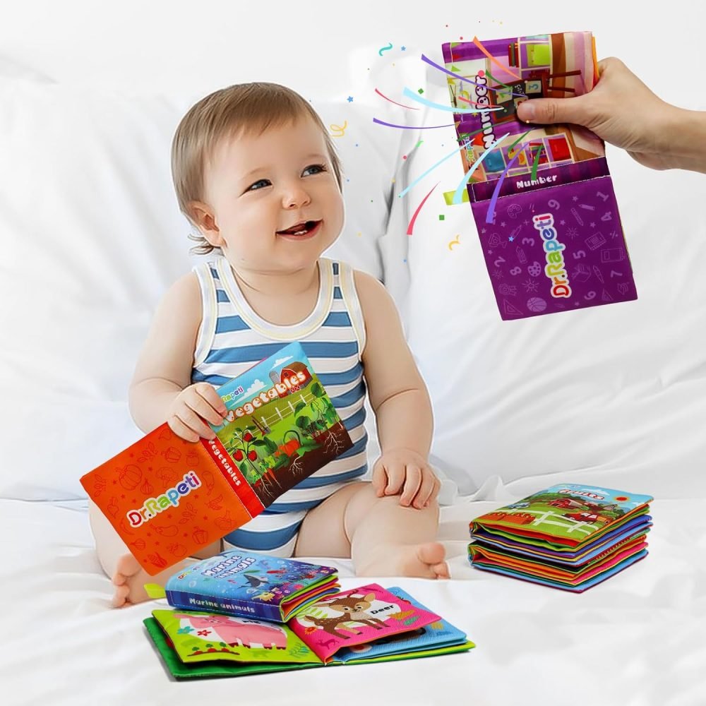 Dr.Rapeti 6 Pack Soft Books, Baby Soft Cloth Book, Sensory Book, Bath Book, Crinkle Soft Book, Washable Nontoxic Educational Learning Toy for Baby Infant Toddler Kids - Image 21