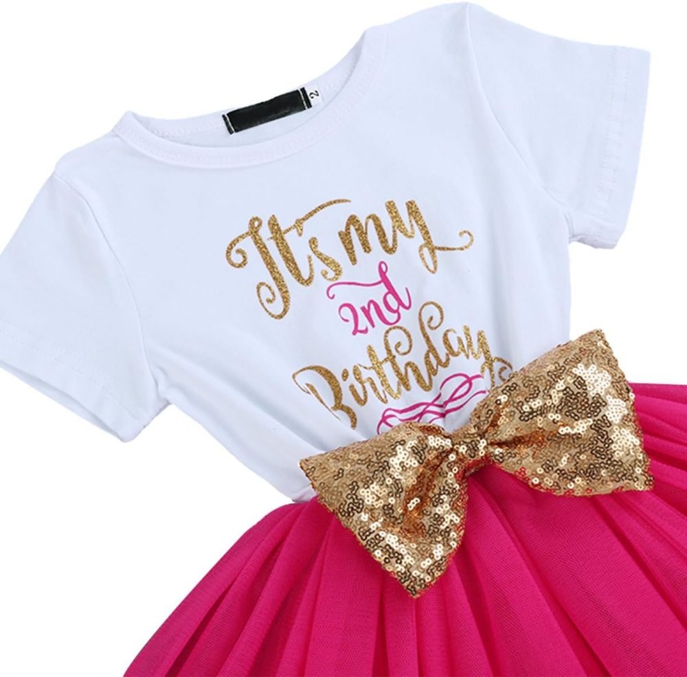 FYMNSI It's My 1st / 2nd Birthday Baby Toddler Kids Girl Cake Smash Tutu Dress Shiny Sequin Bow Headband Princess Party Outfit Photo Props Set 2pcs - Image 16