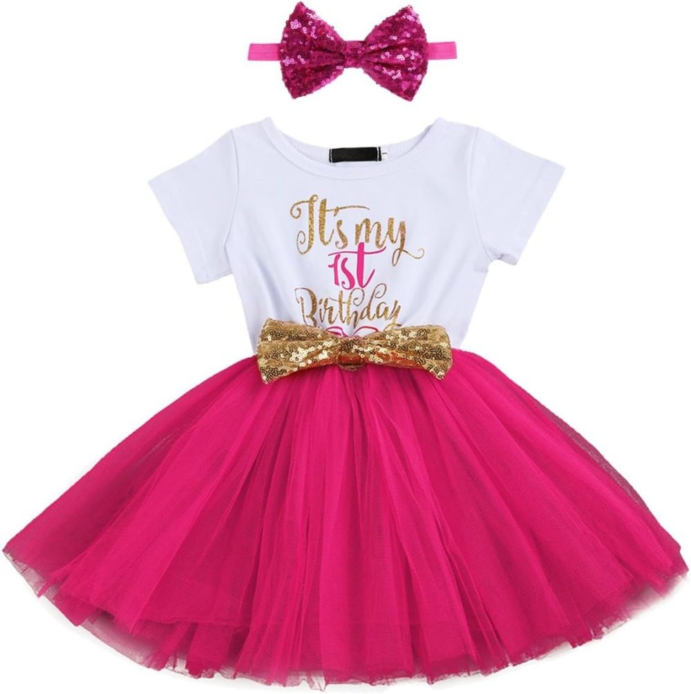 FYMNSI It's My 1st / 2nd Birthday Baby Toddler Kids Girl Cake Smash Tutu Dress Shiny Sequin Bow Headband Princess Party Outfit Photo Props Set 2pcs - Image 74