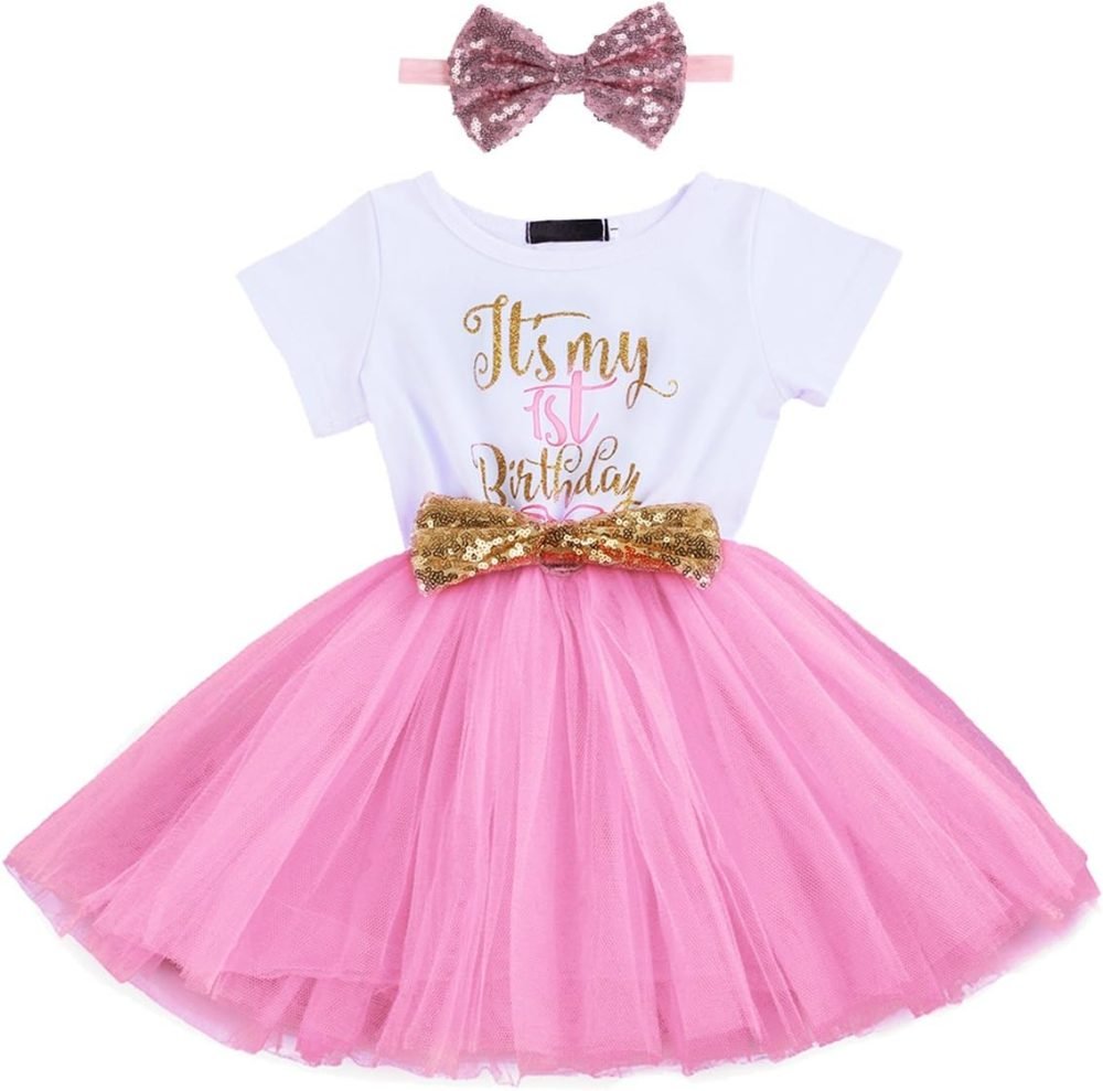 FYMNSI It's My 1st / 2nd Birthday Baby Toddler Kids Girl Cake Smash Tutu Dress Shiny Sequin Bow Headband Princess Party Outfit Photo Props Set 2pcs - Image 91