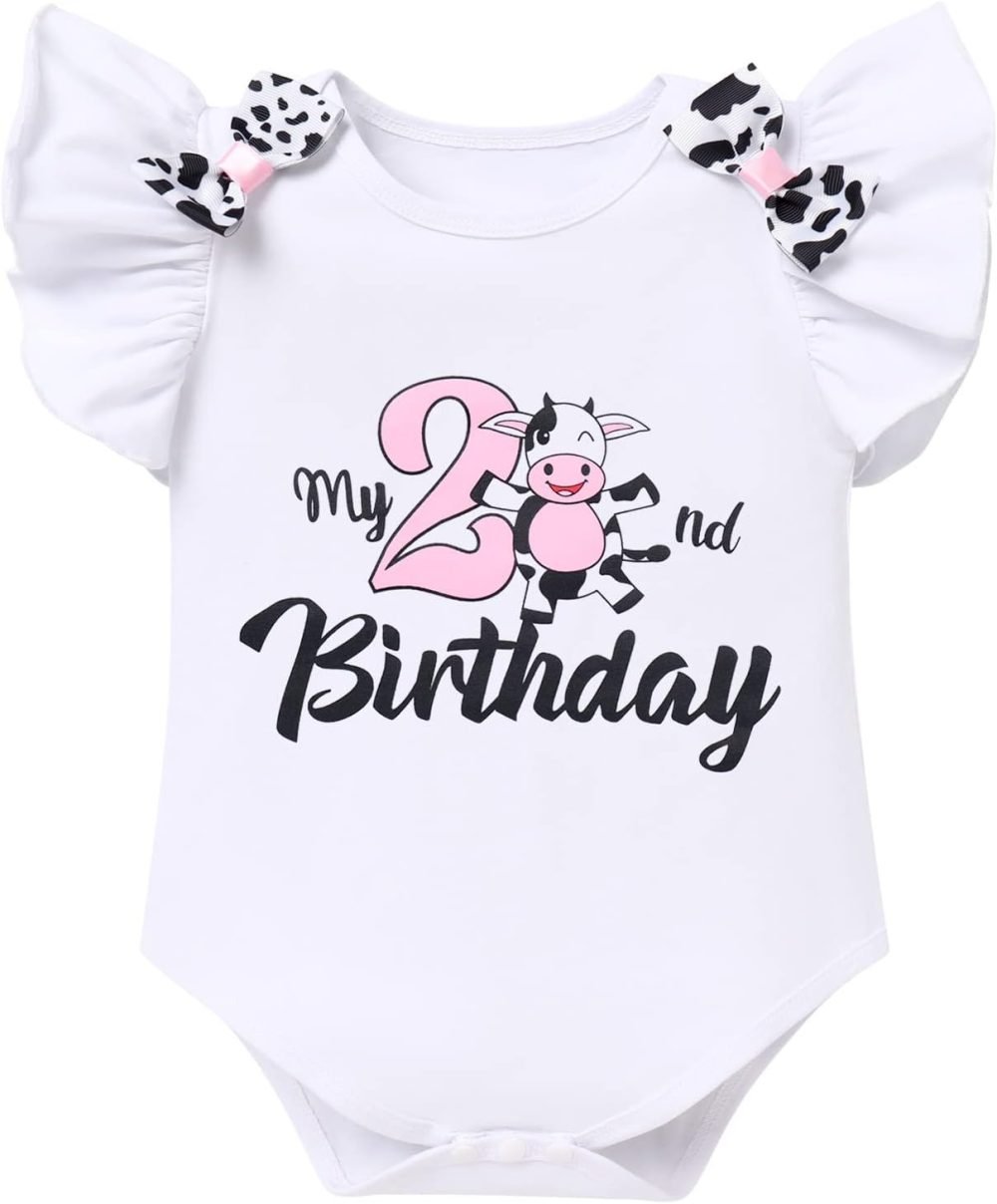 FYMNSI Baby Girl's 1st / 2nd / 3rd Cow Theme Birthday Party Cake Smash Outfit Short Sleeve Romper Tutu Skirt Bowknot Headband 3pcs Set - Image 12