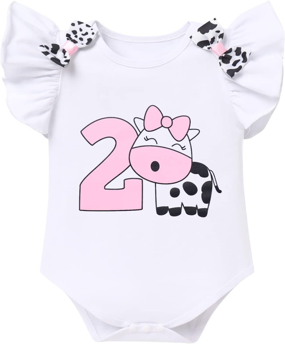 FYMNSI Baby Girl's 1st / 2nd / 3rd Cow Theme Birthday Party Cake Smash Outfit Short Sleeve Romper Tutu Skirt Bowknot Headband 3pcs Set - Image 15