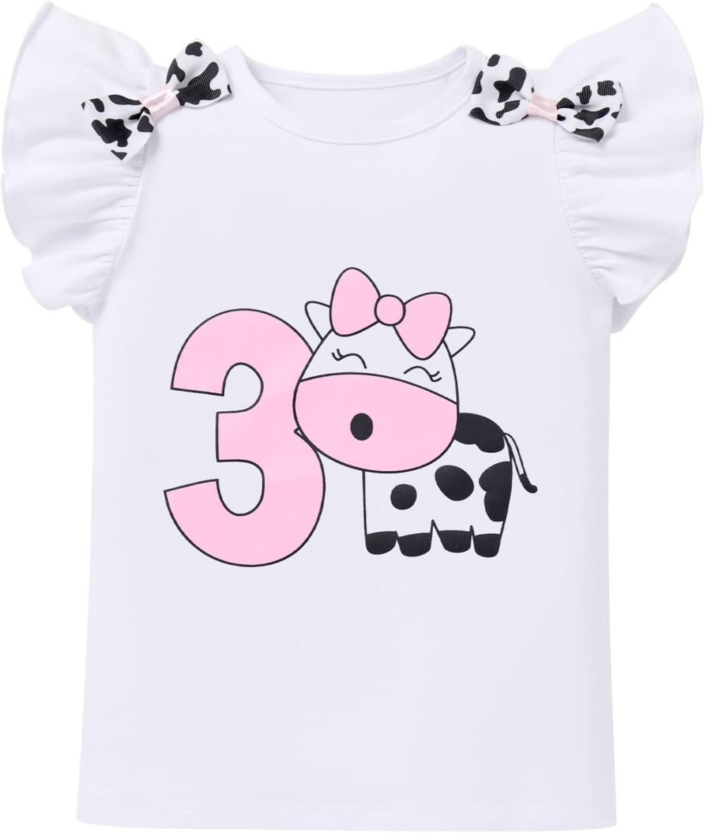 FYMNSI Baby Girl's 1st / 2nd / 3rd Cow Theme Birthday Party Cake Smash Outfit Short Sleeve Romper Tutu Skirt Bowknot Headband 3pcs Set - Image 20